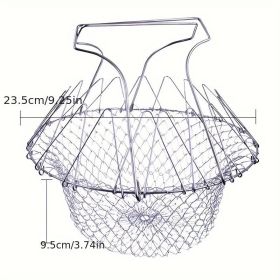 1pc; Frying Basket; Stainless Steel Frying Basket; Kitchen Foldable Steam Rinse Strain; Household Fry Basket Strainer; Kitchen Cooking Tool For F