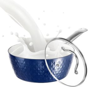 1.2 Quart Pot Saucepan with Lid;  Small Nonstick Saucepan with Lid;  Small Soup Pot with Lid;  Small Induction Stock Pot;  Blue Mini Saucepan wit