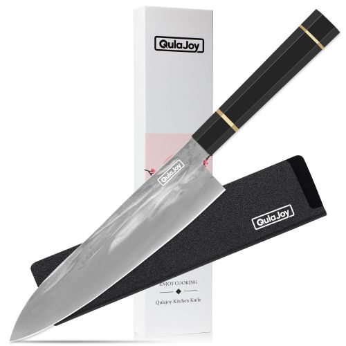 Qulajoy Chef Knife 8 Inch - Hand Forged Swedish Sandvik Steel Gyuto Cooking Knife - Professional Japanese Kitchen Knife - Classic Octagonal Handl