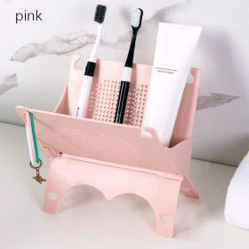 1pc Folding Storage Rack; Multi-functional Kitchen Drainage Rack; Desktop Sundries Sorting Rack Storage Rack (Color: pink)