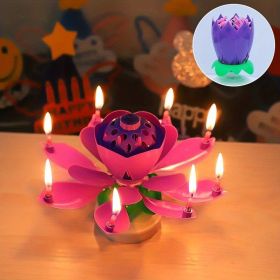1pc Lotus Music Birthday Candle; Children's Creative Rotating Flowering Singing Lotus Lantern Cake Decoration (Color: purple)