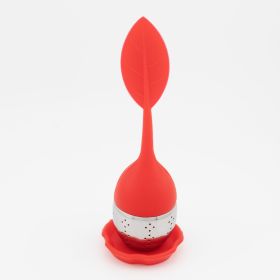 1pc Tea Infuser Silicone Handle Stainless Steel Strainer Drip Tray Included - Loose Tea Steeper - Best Tea Infuser For Loose Leaf Or Herbal Tea (Color: 1 Pack Red)