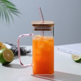 1pc, 13.5oz Adorable Glass Cups with Lids and Straws - Perfect for Back to School and On-the-Go Drinks (Color: pink)