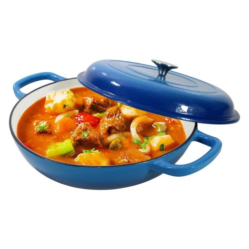 COOKWIN Cast Iron Casserole Braiser;  3.8 Quart; Heavy Duty Casserole Skillet with Lid and Dual Handles;  Porcelain Enameled Surface Cookware Pot